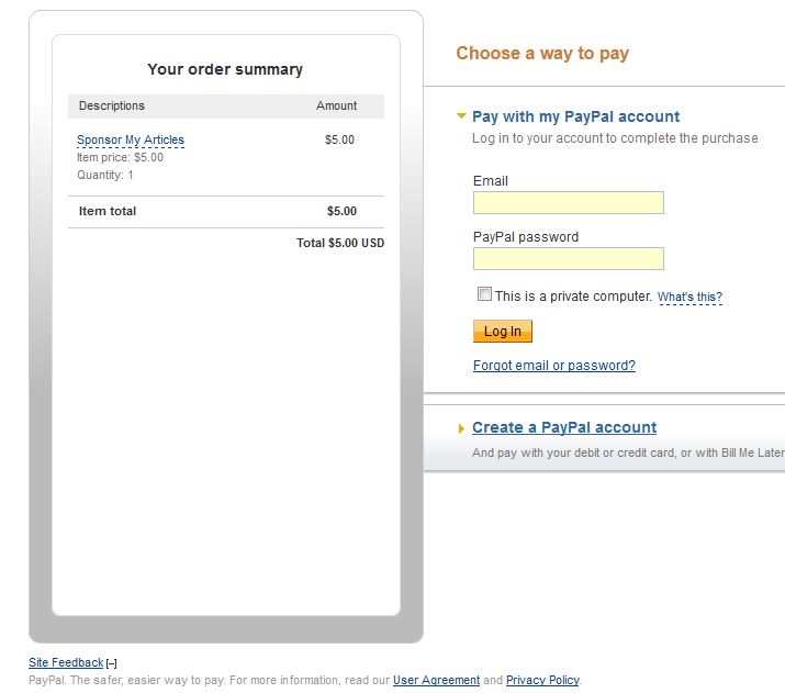 Paypal Payment Page