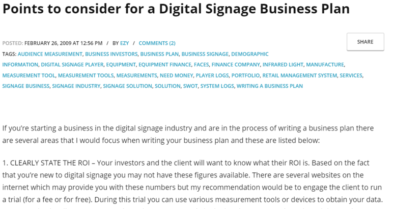 Sponsor My Articles - Points to Consider for a digital signage business plan