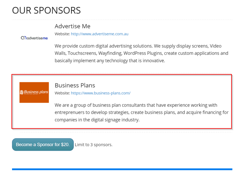 Sponsorship - Business Plans