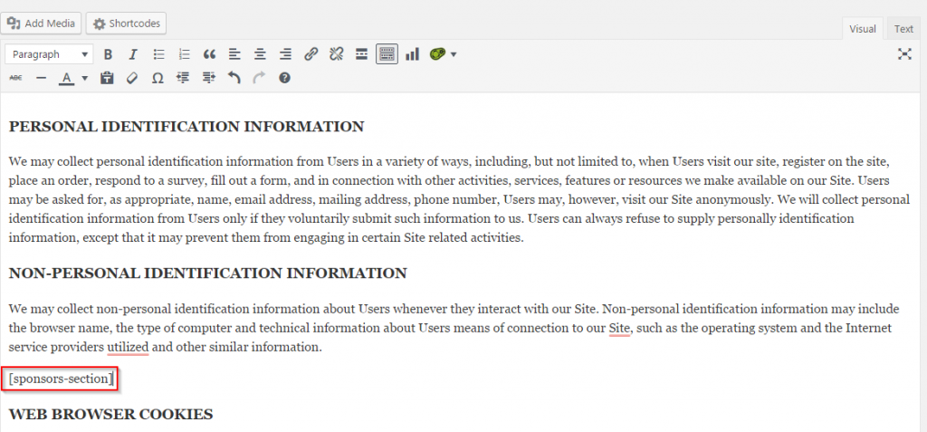 Sponsor My Articles -Shortcode on Page
